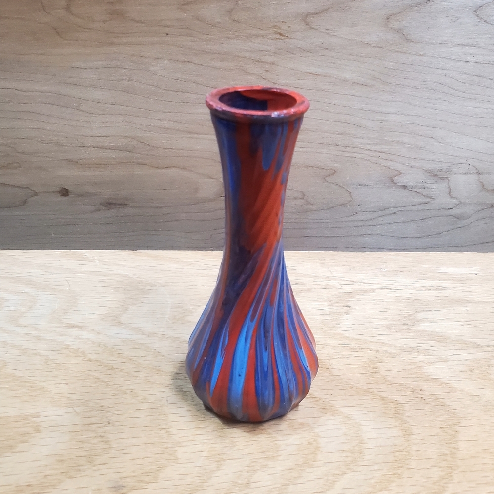 Hand-Blown Swirled Glass Vase in Red and Blue